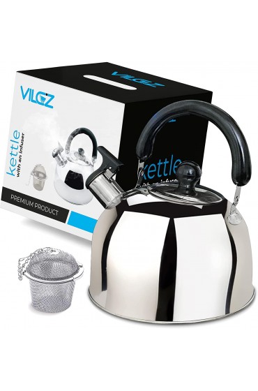 Vilcz Stainless Steel Tea Kettle with One Infuser for Stovetop Get this Beautiful Whistling Tea Pot with a Nice Loose Tea Steeper for 2.25L [2.64QT] Tea Kettle Stovetop