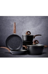 Vkoocy Nonstick Kitchen Cookware Set 6 Pcs Pots Pans Set with Frying Pans Dishwasher Safe Essetial Woody Black