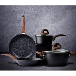 Vkoocy Nonstick Kitchen Cookware Set 6 Pcs Pots Pans Set with Frying Pans Dishwasher Safe Essetial Woody Black