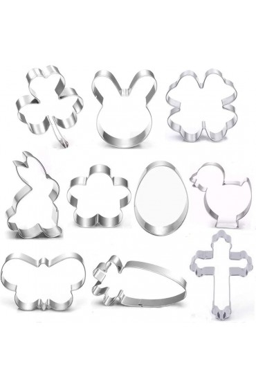BakingWorld Easter Cookie Cutter Set-10 Piece-Flower Butterfly Shamrock Clover Chick Carrot Egg Bunny Rabbite Cross Shapes Stainless Steel Fondant Molds for Holiday Party Decorations