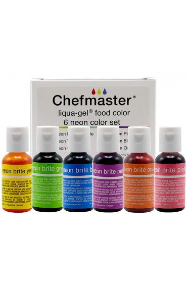 Chefmaster Neon Liqua-Gel Food Coloring Fade Resistant Food Coloring 6 Pack of 20ml Bottles Stunning Vivid Colors with Lightweight and Easy-To-Blend Formula Made in the USA