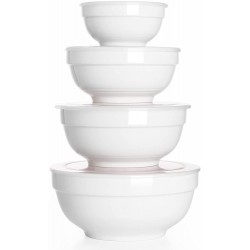 DOWAN Ceramic Bowls with Lids Serving Bowls with Lids Food Storage Container Porcelain Prep Bowl Set Versatile Bowls for Kitchen Microwave & Dishwasher Safe 64 42 22 12 Ounce Set of 4