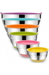Mixing Bowls with Airtight Lids 6 Piece Stainless Steel Metal Bowls by Umite Chef Measurement Marks & Colorful Non-Slip Bottoms Size 7 3.5 2.5 2.0,1.5 1QT Great for Mixing & Serving