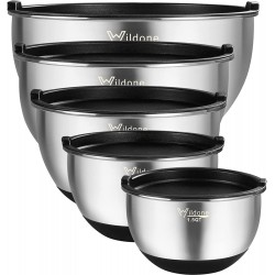 Mixing Bowls with Airtight Lids Wildone Stainless Steel Nesting Mixing Bowls Set of 5 with Non-slip Silicone Bottoms Size 8 5 3 2 1.5 QT Stackable Design Great for Mixing and Prepping