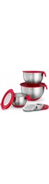 Mixing Bowls With Lids Set Stainless Steel Mixing Bowl Set with Graters Lids Measurements and Spouts Convenient Metal Mixing Bowls for Food Prep and Storage 3 Bowls and Lids 3 Graters Red