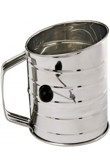 Norpro 3-Cup Stainless Steel Rotary Hand Crank Flour Sifter With 2 Wire Agitator