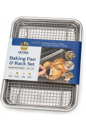 Oven-Safe Baking Pan with Cooling Rack Set Quarter Sheet Pan Size Includes Premium Aluminum Baking Sheet and 100% Stainless Steel Baking Rack for Oven Durable Easy Clean Commercial Quality