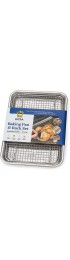 Oven-Safe Baking Pan with Cooling Rack Set Quarter Sheet Pan Size Includes Premium Aluminum Baking Sheet and 100% Stainless Steel Baking Rack for Oven Durable Easy Clean Commercial Quality