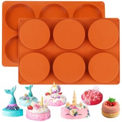 Palksky Silicone Molds for Baking 2 Pack6-Cavity Large Round Disc Mold English Muffins Pan Resin Coaster Mold Non-Stick for Hamburger Chocolate Cake Pie Custard Tart Whoopie Pie Egg Pan