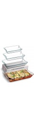 Superior Glass Casserole Dish Set 4-Piece Rectangular Bakeware Set Modern Unique Design Glass Baking-Dish Set Grip Handles for Easy Carry from Hot Oven To Table Nesting for Space-Saving Storage.