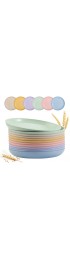 12 PACK 9 Inch Lightweight Wheat Straw Plates Unbreakable Deep Dinner Plates Plastic Plates Reusable Assorted Colors Dinnerware Sets Microwave & Dishwasher Safe