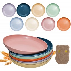 8 Pieces 10 Inch Wheat Straw Plates Unbreakable Dinner Plates Lightweight Straw Plates Dishwasher & Microwave Safe  Perfect for Dinner Dishes  Healthy for Kids & Adult