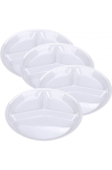AIYoo Reusable Dinner Plates 4 Pack BPA Free 10.25'' Plastic Divided Plates for Adults Kids Camping Plate with 3-Compartment White Dinner Plates with Dividers Dishwasher Safe