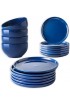 AmorArc Dinner Plates Set of 6 10.5 inch Ceramic plates Microwave Dishwasher Safe Scratch Resistant Modern Large Dinnerware Dish set Stoneware Kitchen Plates-Blue