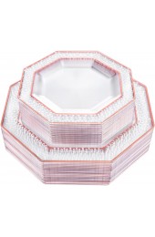 BBG 60Pcs Rose Gold Plastic Plates Fancy Disposable Party Plates Clear Plates with Rose Gold Rims Includes 30 Dinner Plates 10.25 30 Salad Plates 7.5 Ideal For Mother's Day Wedding Baby Show