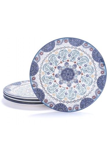 Bico Blue Talavera Dinner Plates Set of 4 Ceramic 11 inch for Pasta Salad Maincourse Microwave & Dishwasher Safe