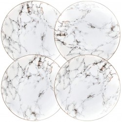 Coffeezone Slight Gold Inlay Fashion Nordic Marble Design Porcelain Dinner Plates Set of 4 Slight Gold 10 inches