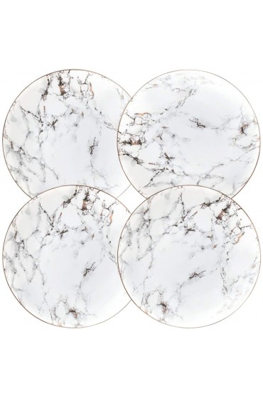 Coffeezone Slight Gold Inlay Fashion Nordic Marble Design Porcelain Dinner Plates Set of 4 Slight Gold 10 inches