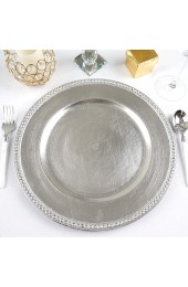Efavormart 13 Round Silver Crystal Beaded Acrylic Charger Plates Wedding Party Dinner Servers Chargers for Table Decor Set of 6