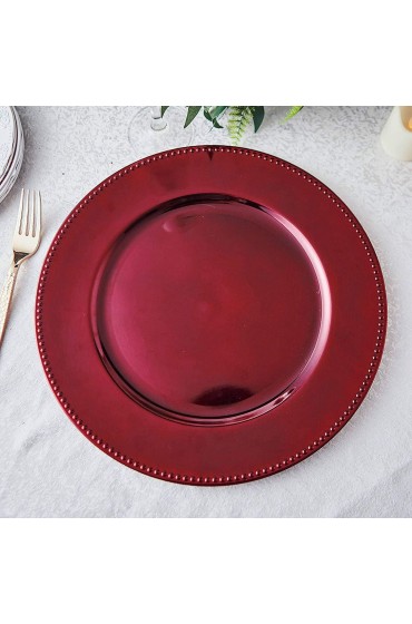 Efavormart 6 Pack 13 Burgundy Round Acrylic Beaded Charger Plates Perfect for Wedding Catering Decorations Centerpieces Events Party Tabletop Decor & Dinner Servers