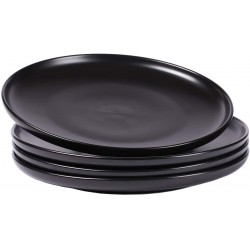 Eglaf 10'' Ceramic Matte Dinner Plates Porcelain Round Dish for Salad Pie Steak Pizza Pasta Family Dining Party Entertain Guests Restaurant Serving PlatesSet of 4 Black