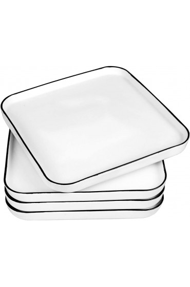 Eglaf 8'' Ceramic Square Dinner Plates Black Edge Porcelain Dish for Salad Pie Steak Pizza Pasta Family Dining Party Entertain Guests Restaurant Serving Plates Set of 4