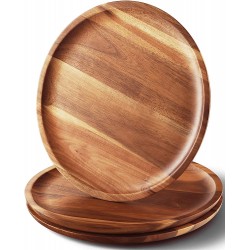 FANICHI Acacia Wood Dinner Plates 11 Inch Round Wood Plates Set of 3 Easy Cleaning & Christmas GiftSet Of 3