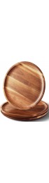 FANICHI Acacia Wood Dinner Plates 11 Inch Round Wood Plates Set of 3 Easy Cleaning & Christmas GiftSet Of 3