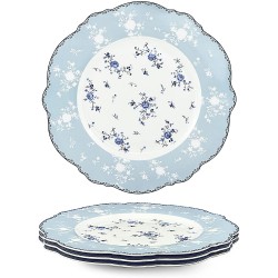 fanquare 10 Inch Porcelain Dinner Plates Set of 4 Lace Dishes Set for Salad Pasta Soup Dessert Blue Roses