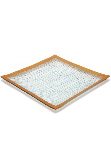GAC Set of 4 Elegant Tempered Glass Dinner Plates Square Glass Plate 10.5 Inch Break and Chip Resistant – Oven Microwave Safe – Dishwasher Safe – Decorative Gold Border