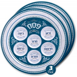 Ner Mitzvah Seder Plate for Passover Melamine 12" Passover Seder Plate Blue and White Marble Design Passover Plate 3 Pack
