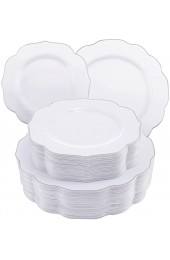 NOCCUR 120PCS Silver Plastic Plates-include 60PCS Sliver Rim Disposable Dinner Plates and 60PCS Salad Dessert Plates for Christmas wedding and Parties