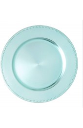 Simply Elegant Beaded Edge Plastic Charger Plate | Service Plate for Parties Dinner Weddings Quinceaneras and Events | 13 inch Diameter | Aqua Gloss Finish | Set of 6