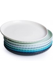 Sweese 156.003 Porcelain Fluted Dinner Plates 10 Inch Set of 6 Cool Assorted Colors