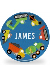 Tiny Expressions Personalized Truck Plate for Boys with Customized Name and Colorful Cars | BPA Free | Dishwasher Safe