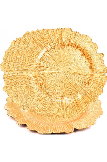 WUWEOT 6 Pack 13 Gold Charger Plates Plate Chargers with Flora Reef Design Plastic Round Ruffled Rim Dinner Charger Plates for Dinner Wedding Party Decoration