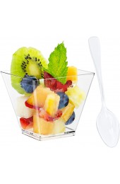 100 Pack 2 oz Plastic Dessert Cups with Spoons,Clear Square Parfait Appetizer Cups,Mini Serving Bowls for Tasting Party Desserts Appetizers