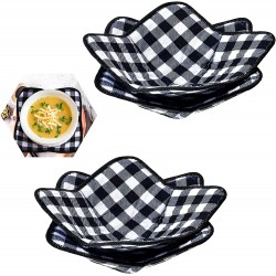 4 Pieces Buffalo Plaid Bowl Huggers Sponge and Microfiber Small Bowls Holder Bowl Potholders for Microwave Bowl Food Warmer for Home Kitchen and Hot Bowl Holder Black White