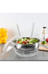 Classic Cuisine Salad Bowl with Lid and Utensils-5PC Cold Serving Dish Set with Ice Chamber-For Chilled Pasta Potato Salad Fruit and More