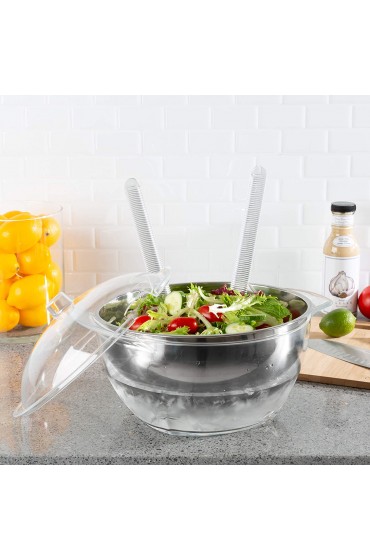Classic Cuisine Salad Bowl with Lid and Utensils-5PC Cold Serving Dish Set with Ice Chamber-For Chilled Pasta Potato Salad Fruit and More