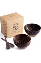 CocoNat | Coconut Bowl Set with Spoons and Anti-Wobble Husk Rings | 100% Natural Eco Friendly Non Toxic & Reusable | Handmade Decorative Bowl Set Gift 2 Polished