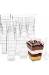 Colovis 5oz Dessert Cups 100 Pack Square Clear Plastic Appetizer Cups with Lids and Spoons Parfait Cups for Parties 100