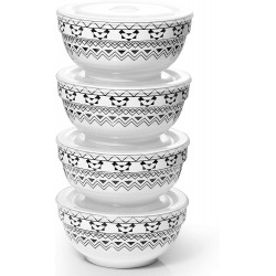Dowan Porcelain Bowls with Vented Lid 30oz Cereal Soup Bowl Ceramic Bowl Set Ceramic Bowl With Lid Prep Bowls for Kitchen Modern Bohemian Bowl for Oatmeal Rice Pasta Salad Set of 4