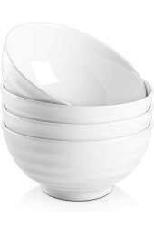 DOWAN Porcelain Soup Bowls 26 Ounces Cereal Bowl with Non Slip Ripples Ceramic White Bowls for Oatmeal Bowls Set 4 for Kitchen Dishwasher & Microwave Safe