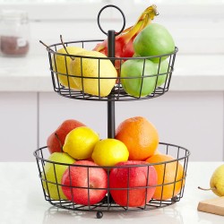 Fruit Basket Detachable 2-Tier Fruit Bowl for Kitchen Countertop Black Housen Solutions