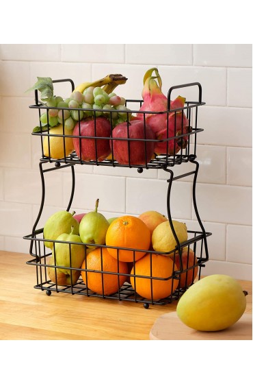 Fruit Basket for Kitchen 2-Tier Fruit Bowl Storage Holder for Fruits Vegetables Bread Snacks Housen Solutions Black