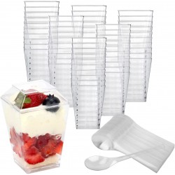 HawHawToys Dessert Cups 60 Pack 5.4oz Appetizer Cups Parfait Cups Clear Plastic Dessert Cups with Lids and Spoons