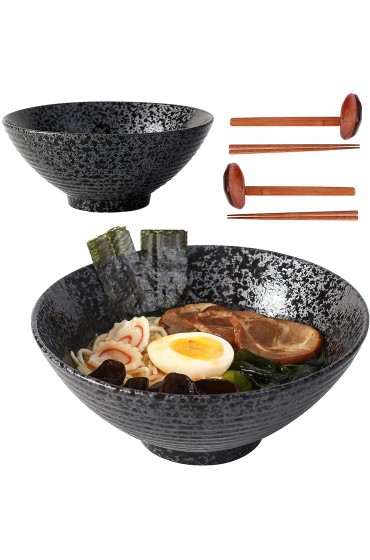 Japanese Ceramic Ramen Bowls NJCharms 42 Oz Noodles Bowls Premium Large Porcelain Soup Bowl for Kitchen Set of 2,Black