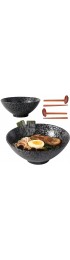 Japanese Ceramic Ramen Bowls NJCharms 42 Oz Noodles Bowls Premium Large Porcelain Soup Bowl for Kitchen Set of 2,Black