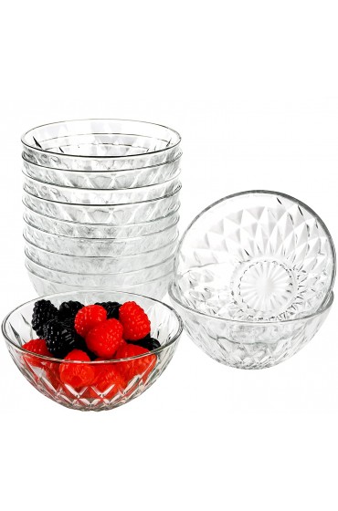 Jucoan 12 Pack 10 oz Mini Glass Bowls 4.75 Inch Diamond Cut Glass Prep Bowls Stackable Glass Salad Bowls for Fruit Cereal Candy Yogurt